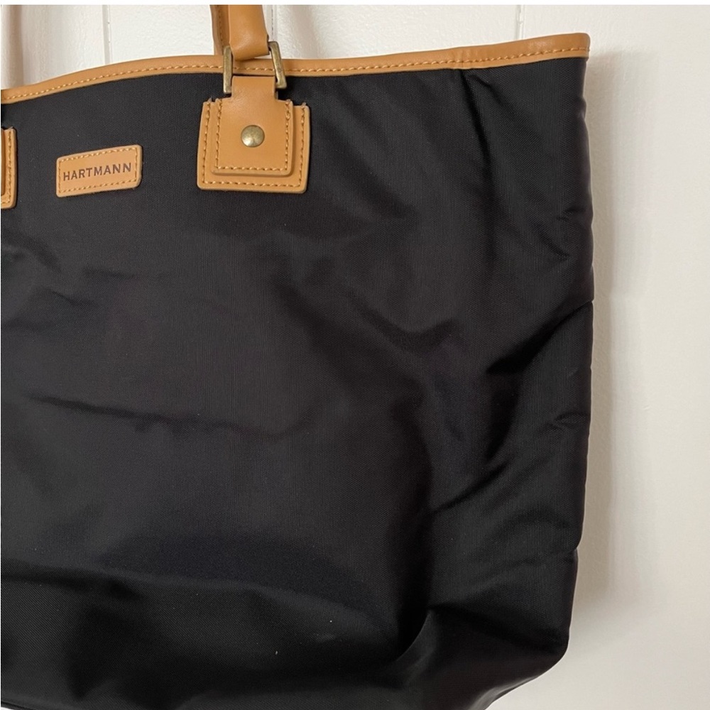 Hartmann XL Large Canvas Leather Tote Bag Purse Travel Black Tan 18” x 12” x 6” - Picture 3 of 12